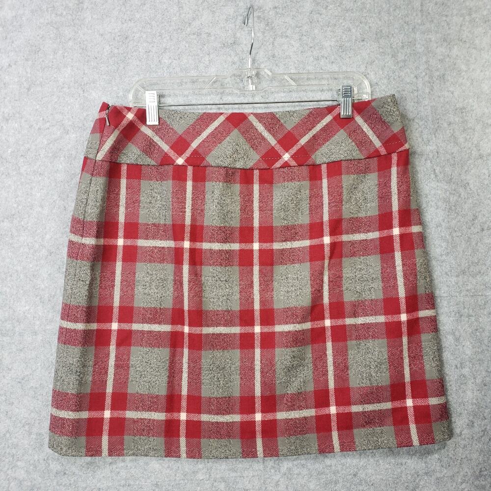 Eddie Bauer Red Plaid Wool Blend Skirt Women’s Size 12 Lined A-Line Mini